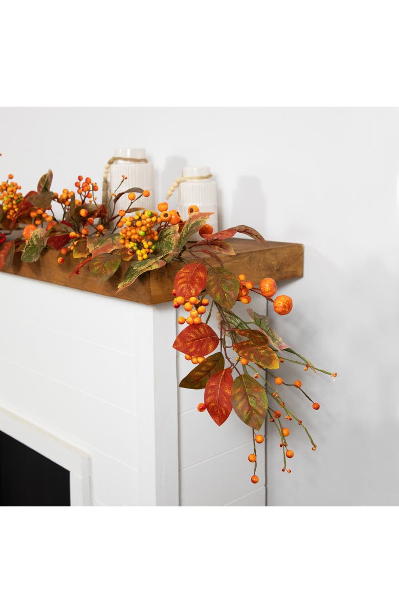 Northlight Mini Gourds, Berries and Autumn Leaves Artificial Fall Harvest Garland - 5' x 10", Alternate, color, Orange