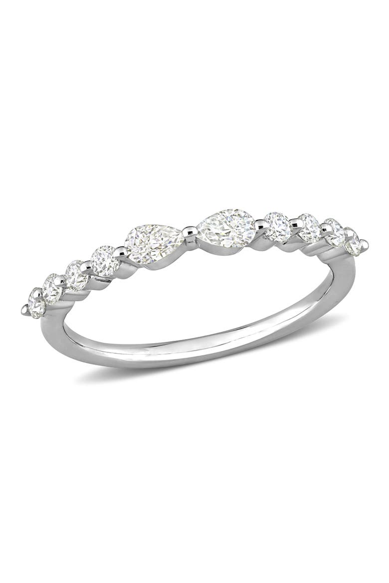 Moissanite Pear Semi-Eternity Ring, Main, color, Sterling Silver