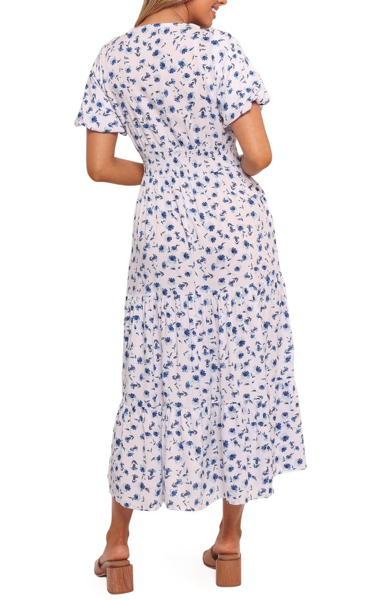 Petal & Pup Roberts Floral Puff Sleeve Cotton Midi Dress, Alternate, color, Blue Ditsy Floral