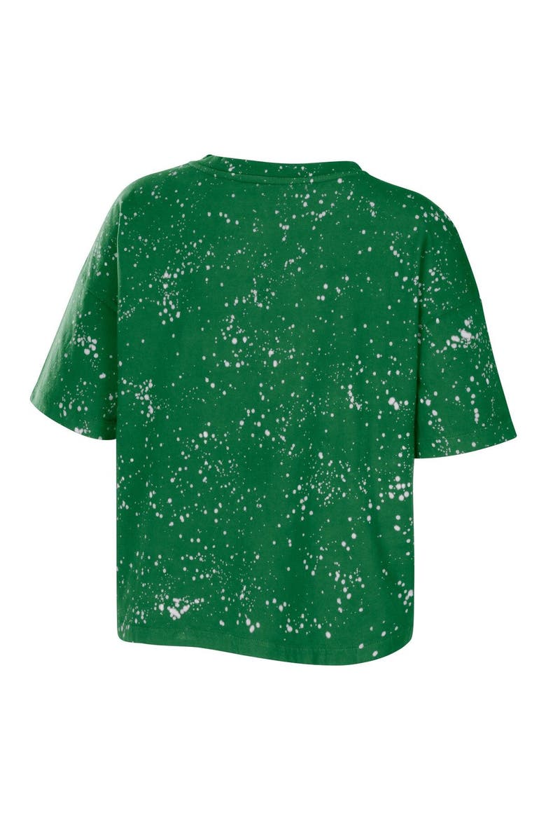 Women's WEAR by Erin Andrews Green Oregon Ducks Bleach Wash Splatter Cropped Notch Neck T-Shirt, Alternate, color, Green