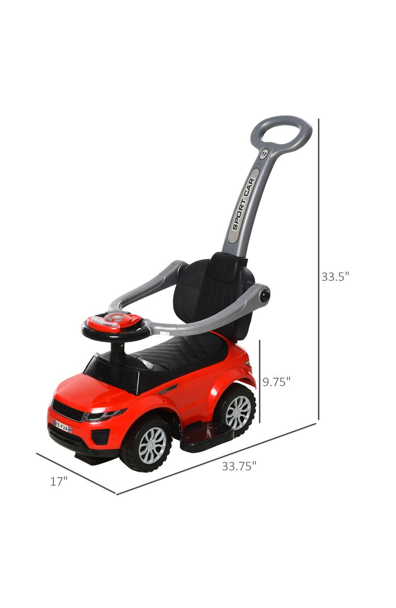 Aosom 3-in-1 Kids Push Car with Horn, Music, Light, Alternate, color, Red
