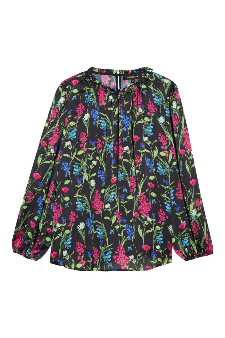 Floral Smocked Neck Long Sleeve Top, Main, color, BLACK-MULTI
