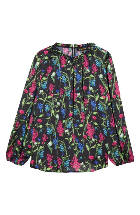Floral Smocked Neck Long Sleeve Top