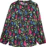 SUGARLIPS Floral Smocked Neck Long Sleeve Top