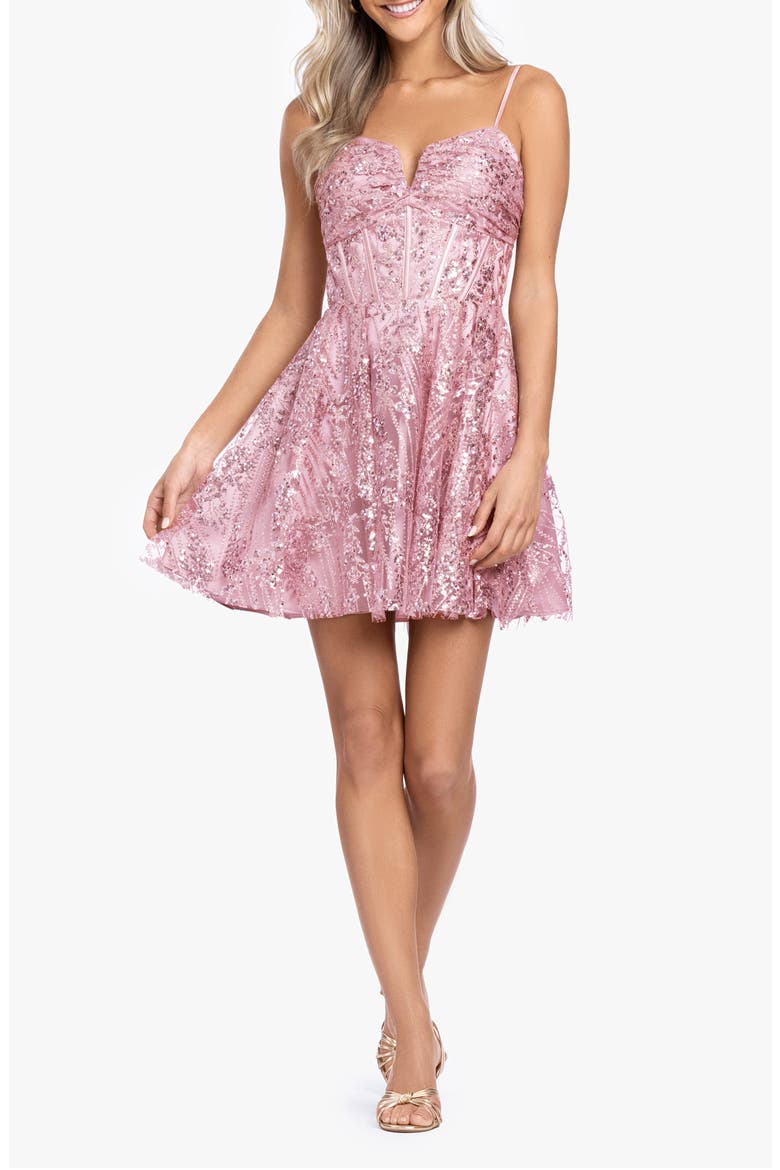 Sequin Lace Back Sleeveless Minidress, Main, color, ROSE