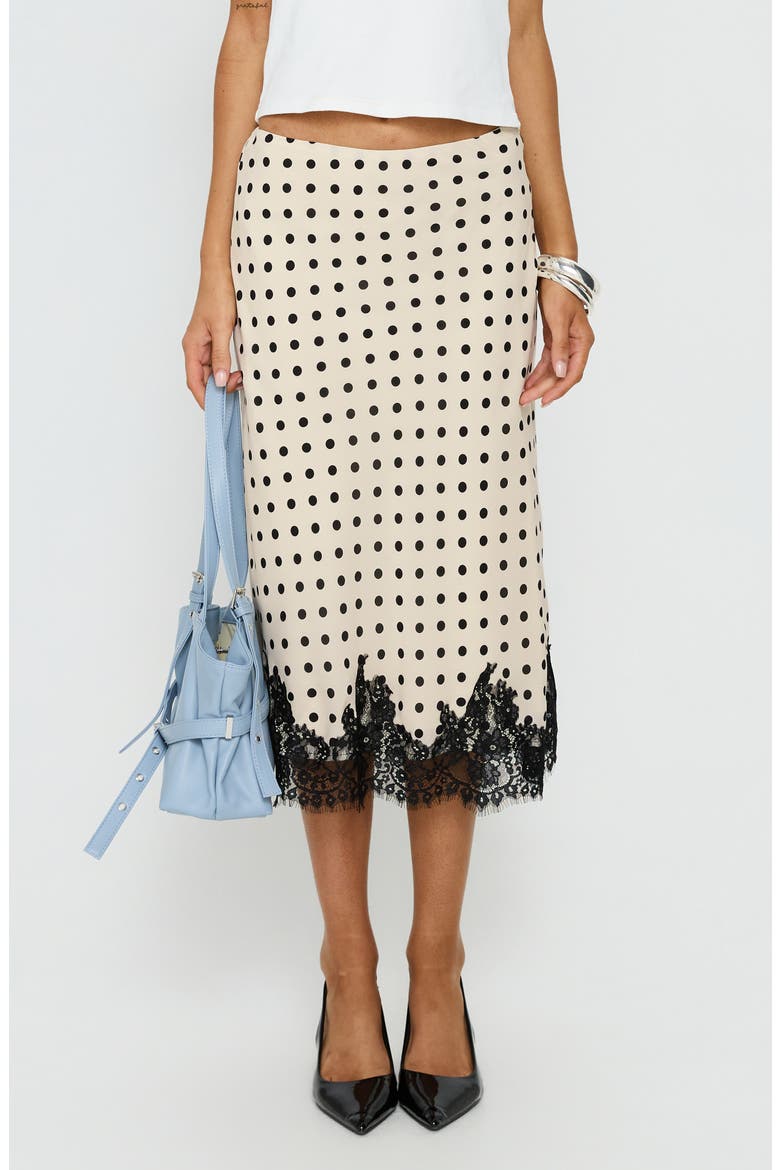 Downtown Scene Lace Trim Skirt, Main, color, CREAM POLKA