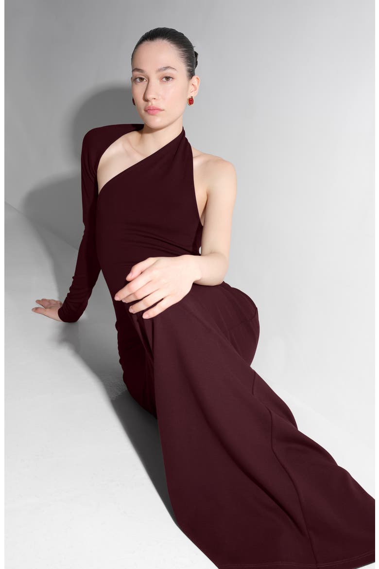 Manhattan One Shoulder Gown, Alternate, color, BURGUNDY