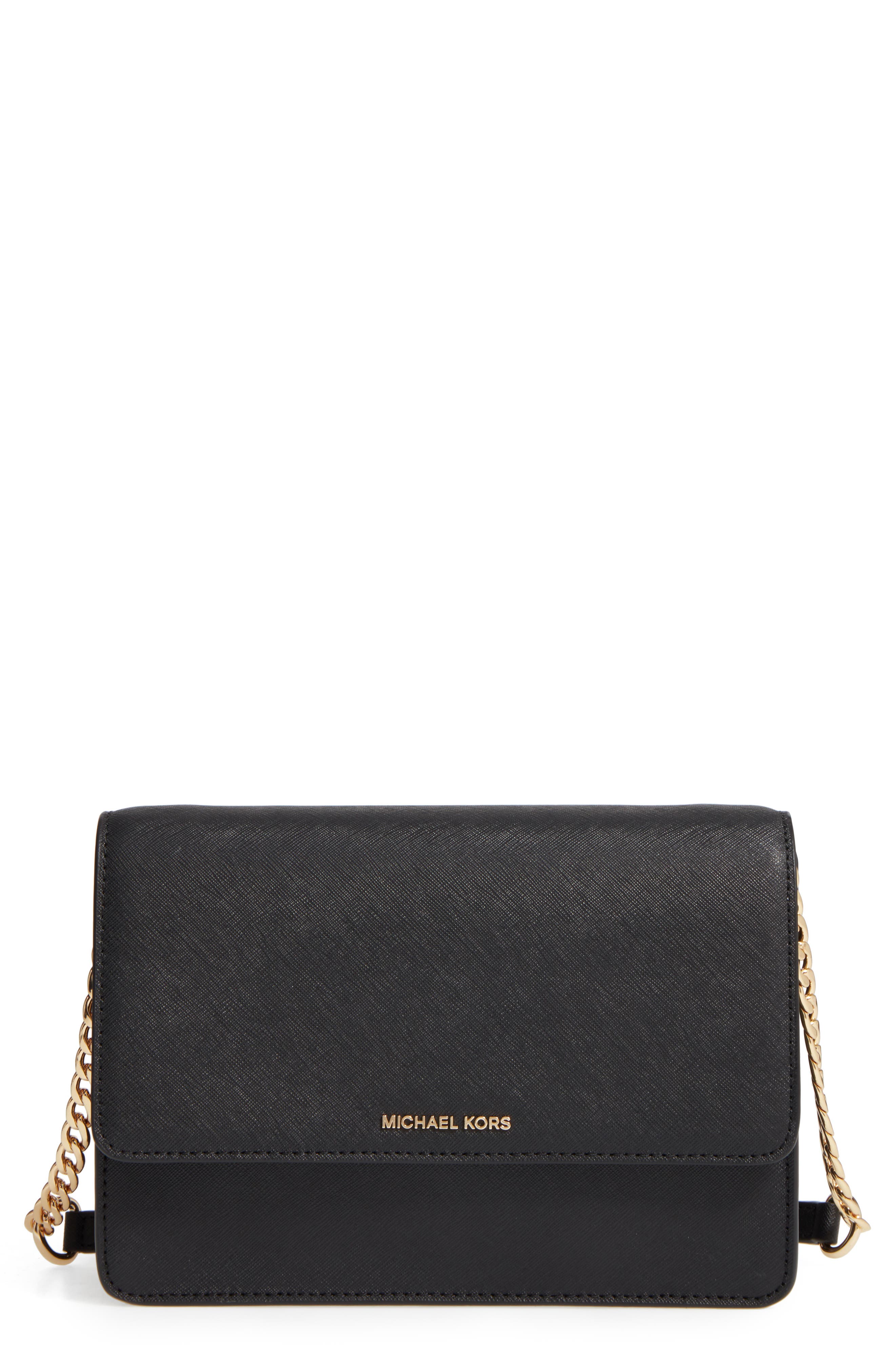 Large Daniela Leather Crossbody Bag, Main, color, BLACK