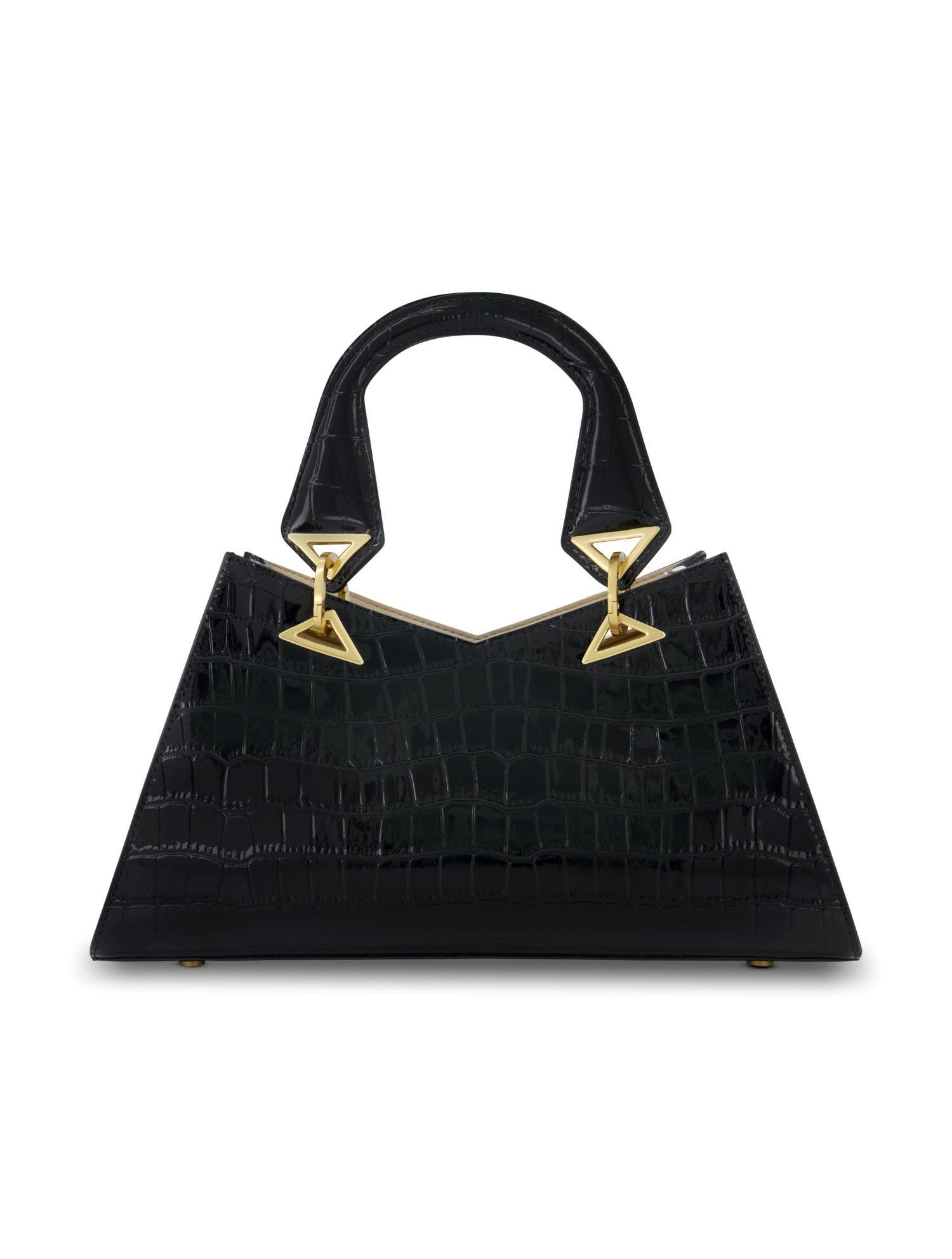 Gold Plated Hardware Crocodile Embossed Leather Handbag, Alternate, color, Black