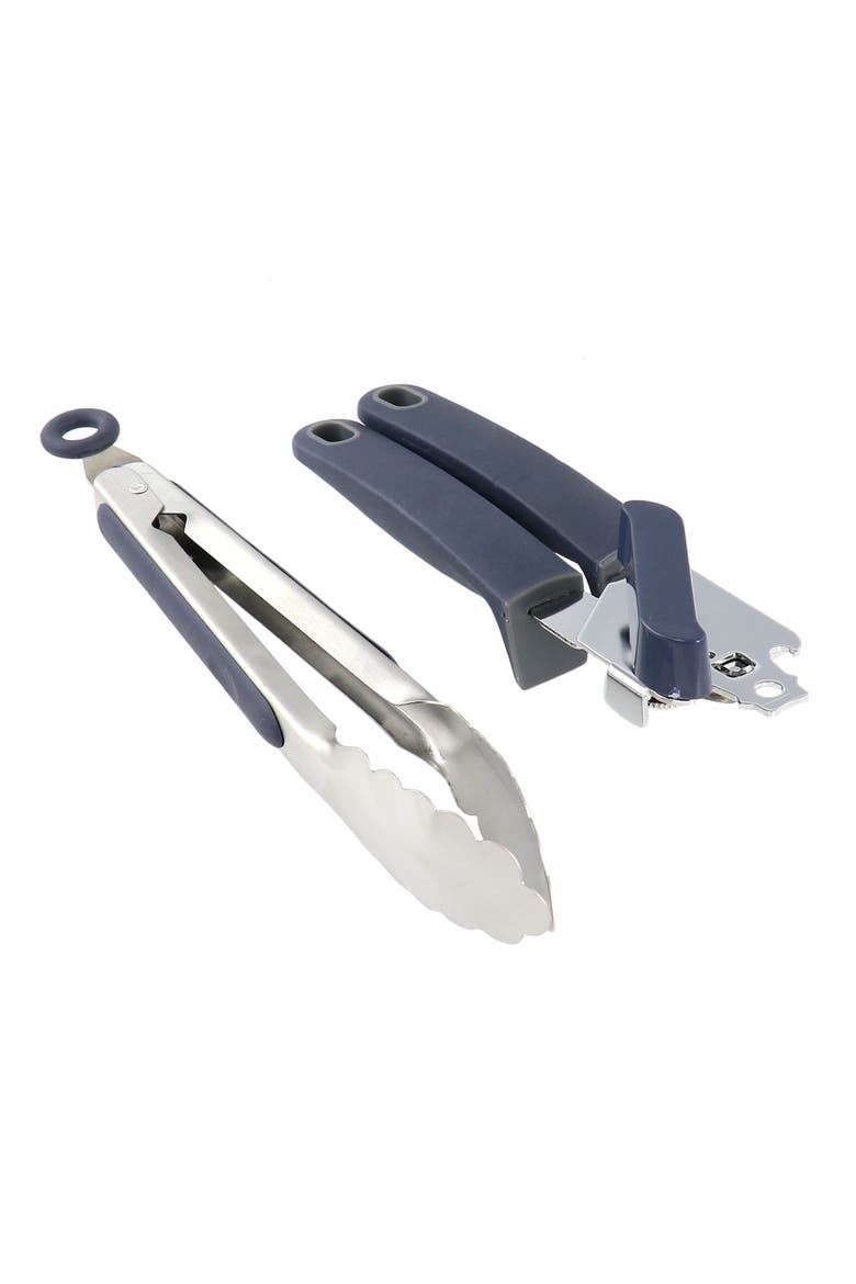2 Piece Stainless Steel Can Opener and Tongs Set, Main, color, Navy