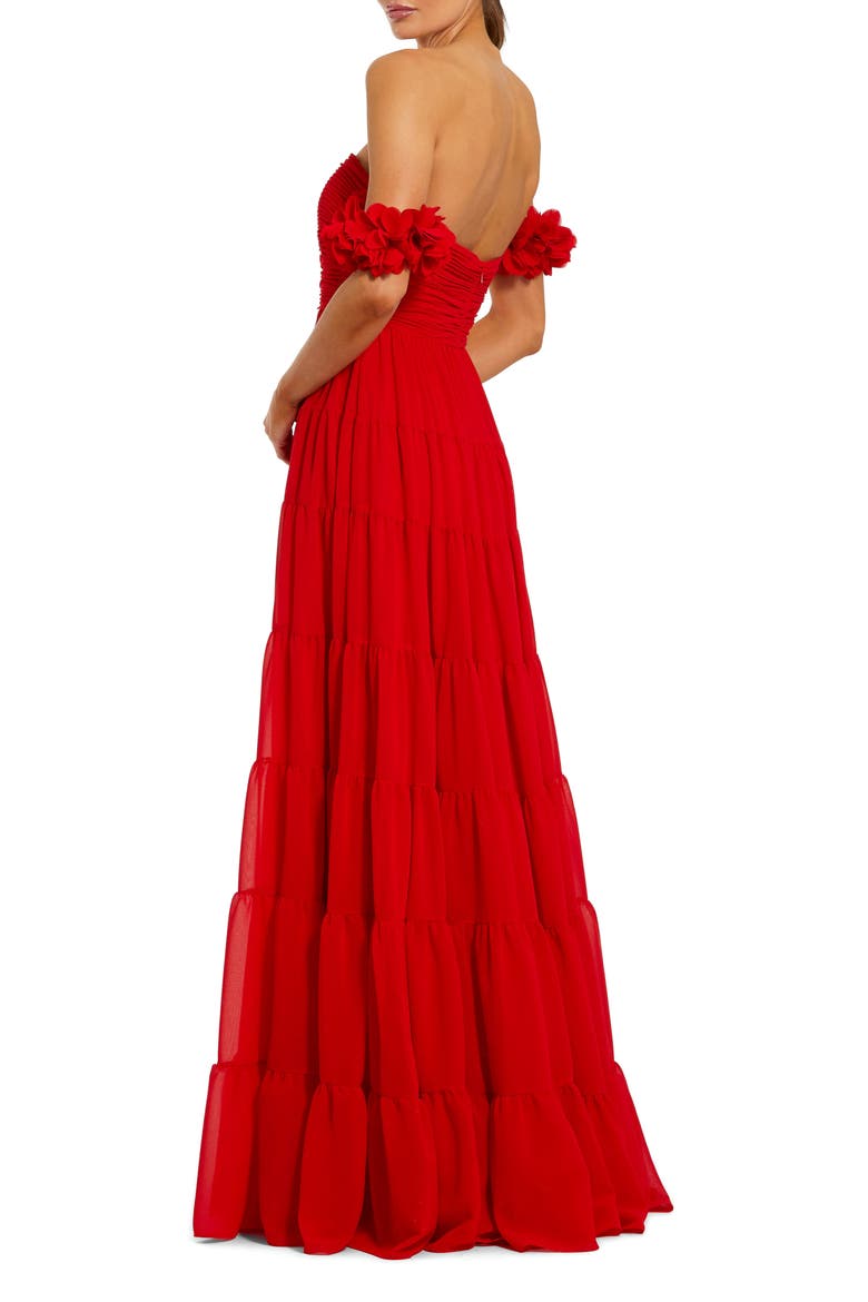 Chiffon Off The Shoulder Floral Gown, Alternate, color, Red