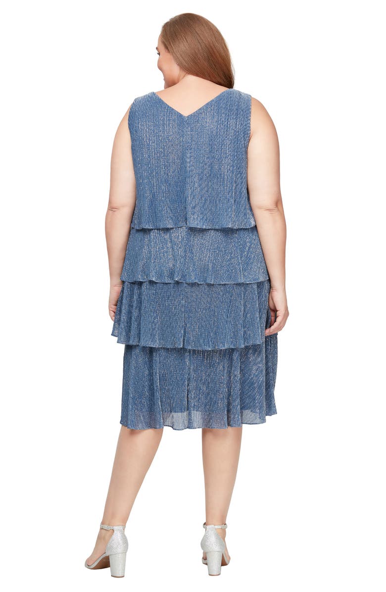 SL FASHIONS Tiered Metallic Cocktail Dress with Jacket, Alternate, color, Wedgewood