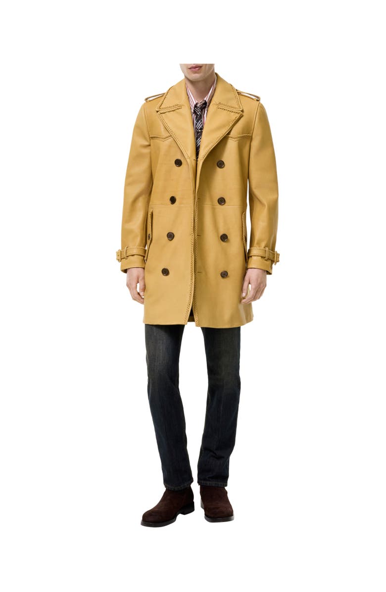 Burberry Mid-length Leather Leverton Trench Coat, Alternate, color, Mustard Yellow
