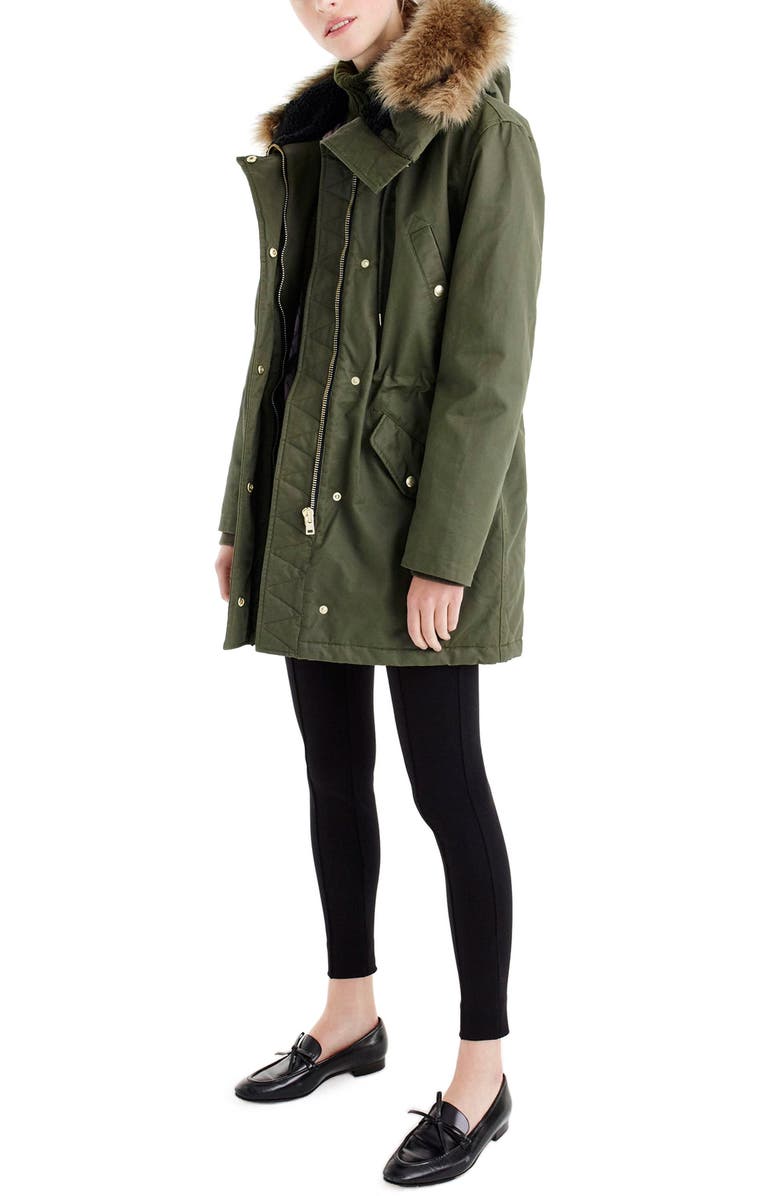 J.Crew Perfect Winter Parka with Faux Fur Trim, Main, color,