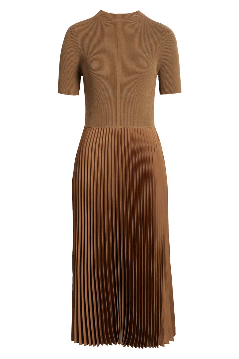 Faddrid Sweater Dress with Plissé Skirt, Alternate, color, TEAK