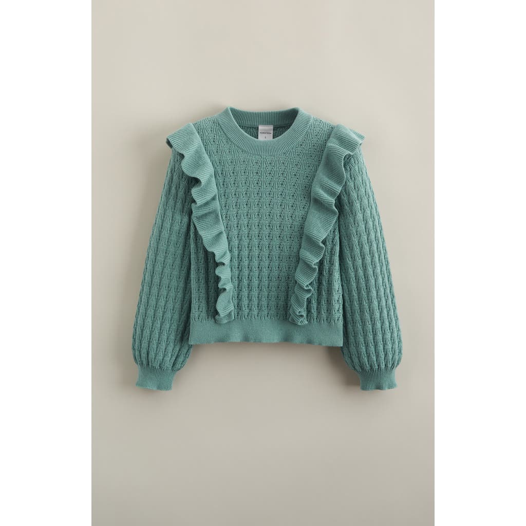 Nordstrom Kids' Ruffle Cotton Pointelle Sweater In Green