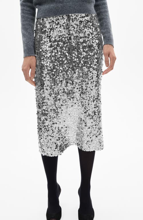 Mango Xjaviera Sequin Midi Skirt In Silver