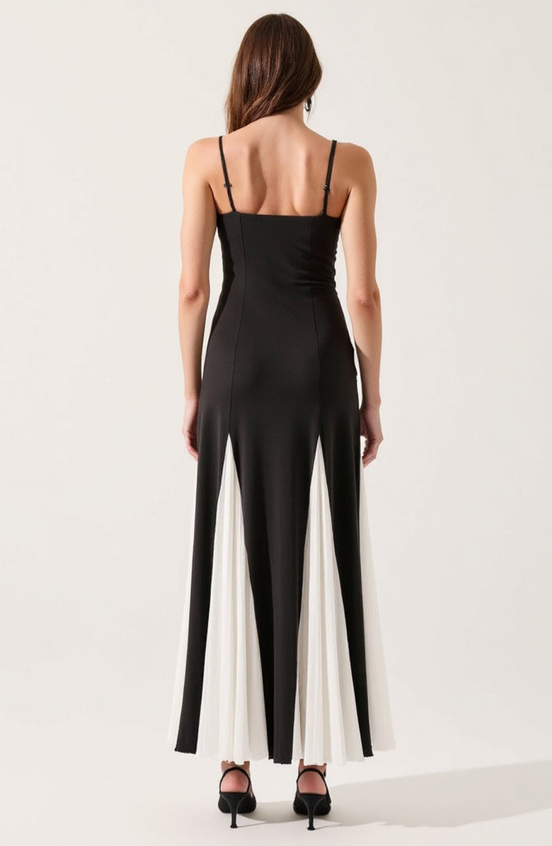Modenaire Spaghetti Strap Bustier Maxi Dress with Pleated Contrast Panels, Alternate, color, Black / White