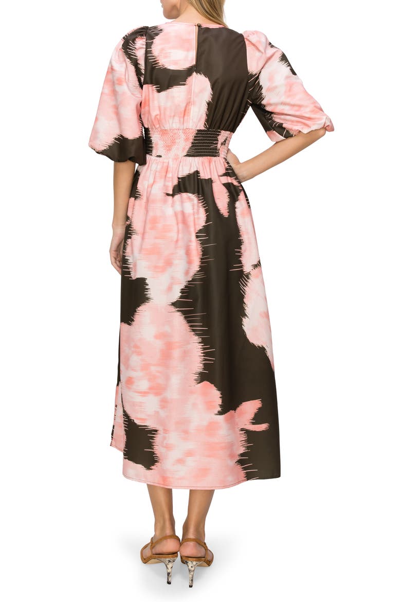 Print Puff Sleeve Midi Dress, Alternate, color, OLIVE BLUSH