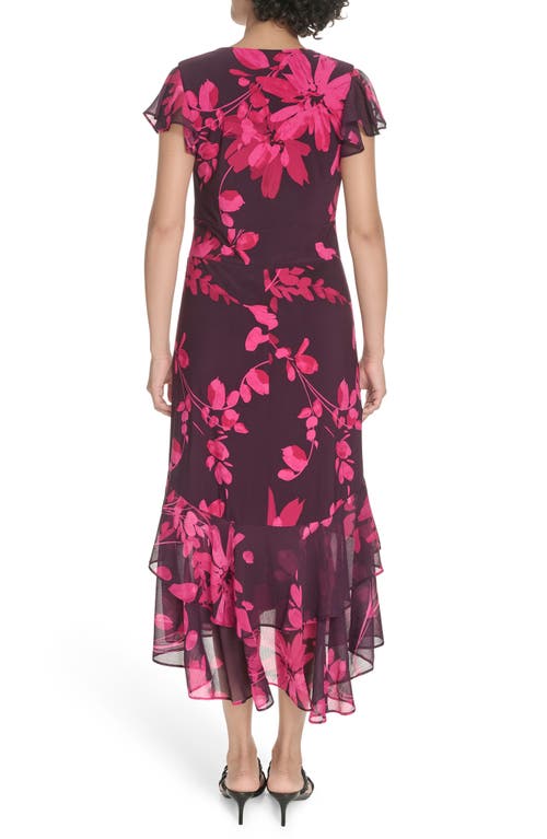 Tommy Hilfiger Chiffon Flutter Sleeve Midi Dress In Brown