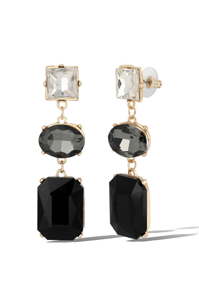 Jessica Simpson Black Crystal Drop Earrings, Main, color, 