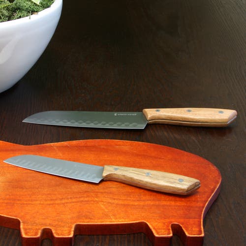 Gibson Home Seward 2 Piece Stainless Steel Santoku Knife Cutlery Set With Wood Handles In Brown