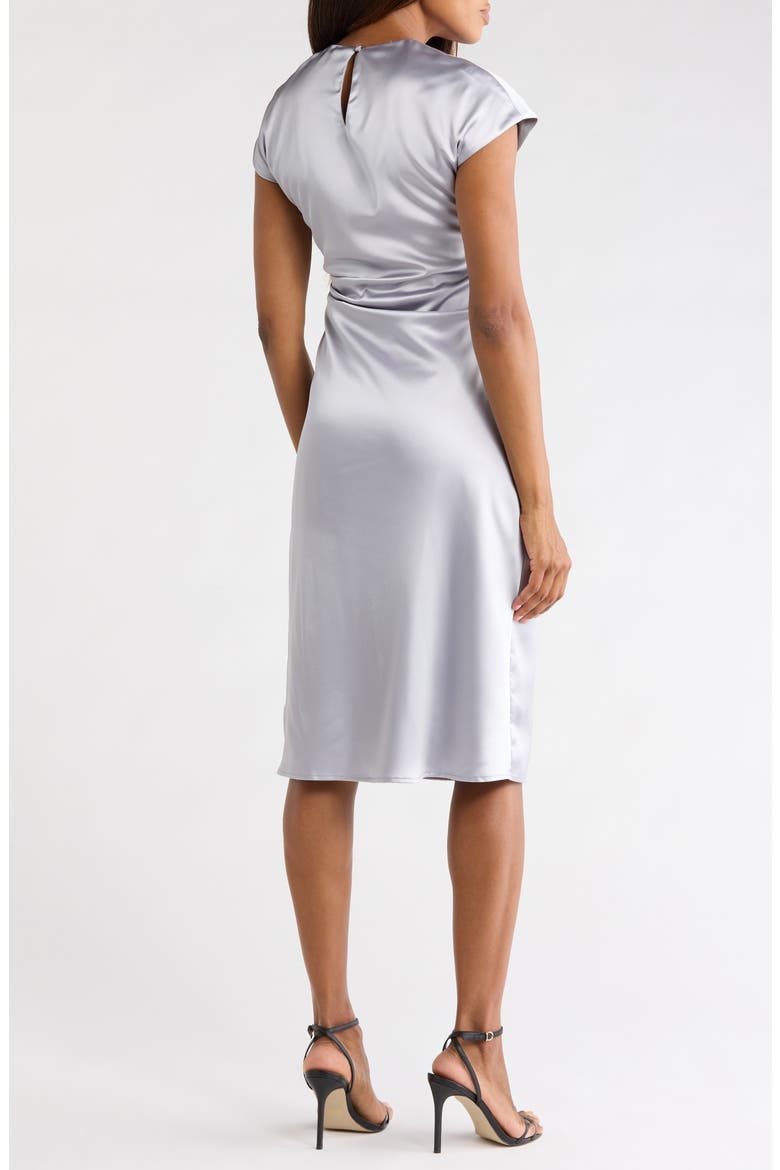 Draped Satin Midi Dress, Alternate, color, SILVER