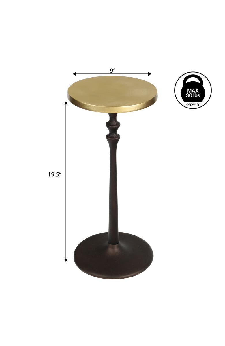 JONATHAN Y Lulu 19.5" Art Deco Classic Pedestal Round Metal Drink Table and Decorative End Table, Alternate, color, Oil Rubbed Bronze/Gold
