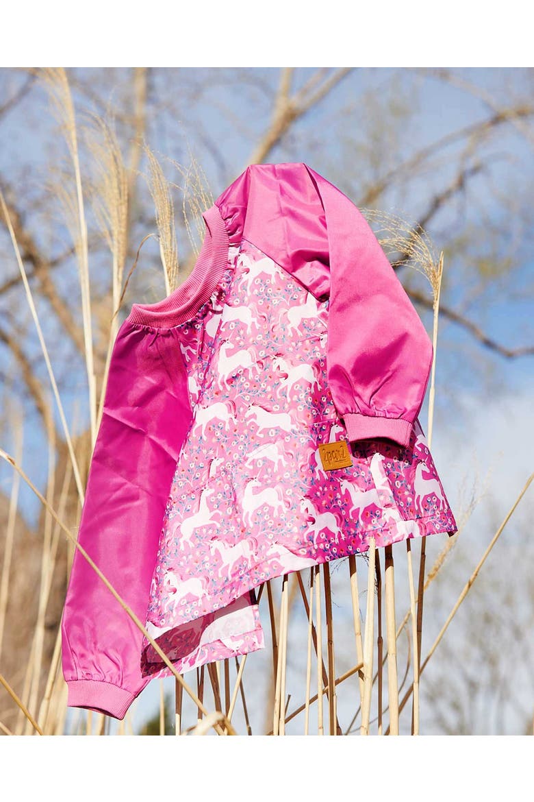 Little Girl's School Apron Pink Printed Unicorn, Alternate, color, Printed Unicorns