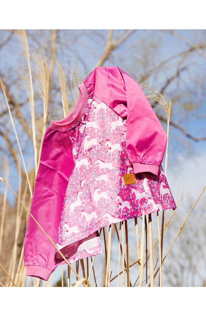 Deux par Deux Little Girl's School Apron Pink Printed Unicorn, Alternate, color, 