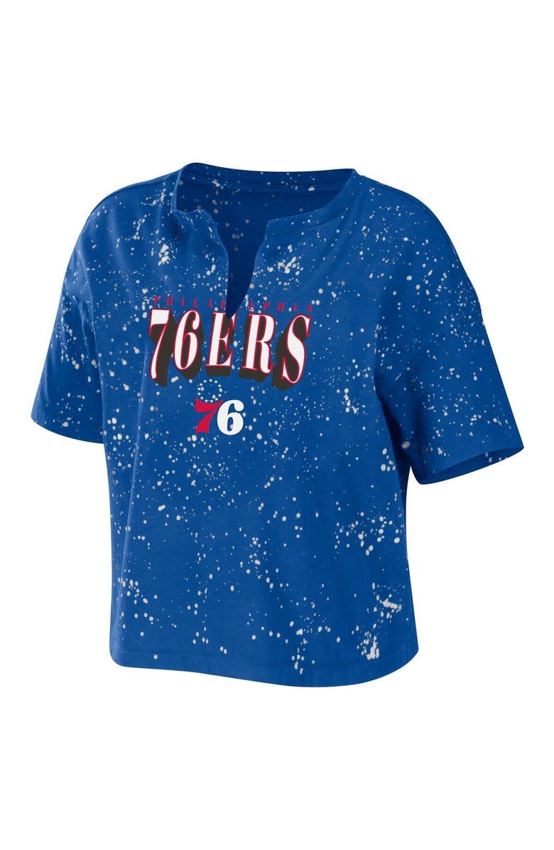 WEAR by Erin Andrews Women's WEAR by Erin Andrews Royal Philadelphia 76ers Bleach Splatter Notch Neck T-Shirt, Alternate, color, Royal