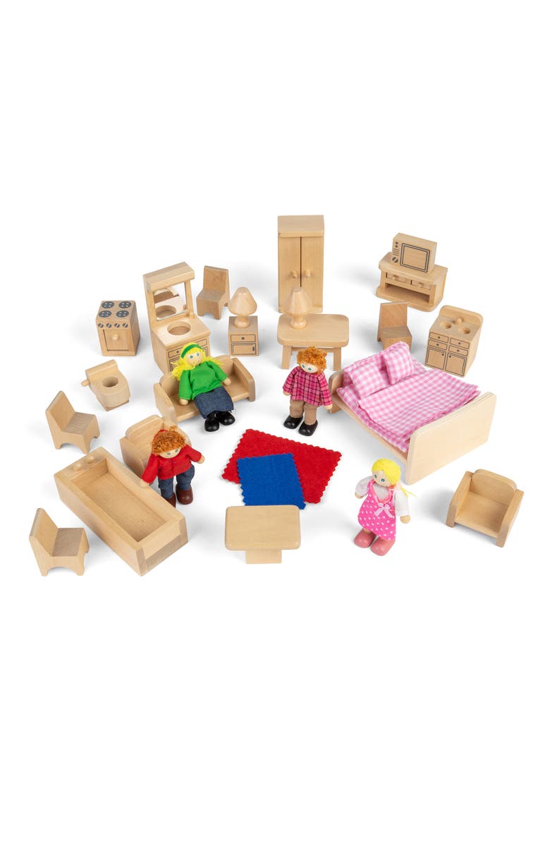 Bigjigs Toys Doll Family and Furniture, Main, color, Brown