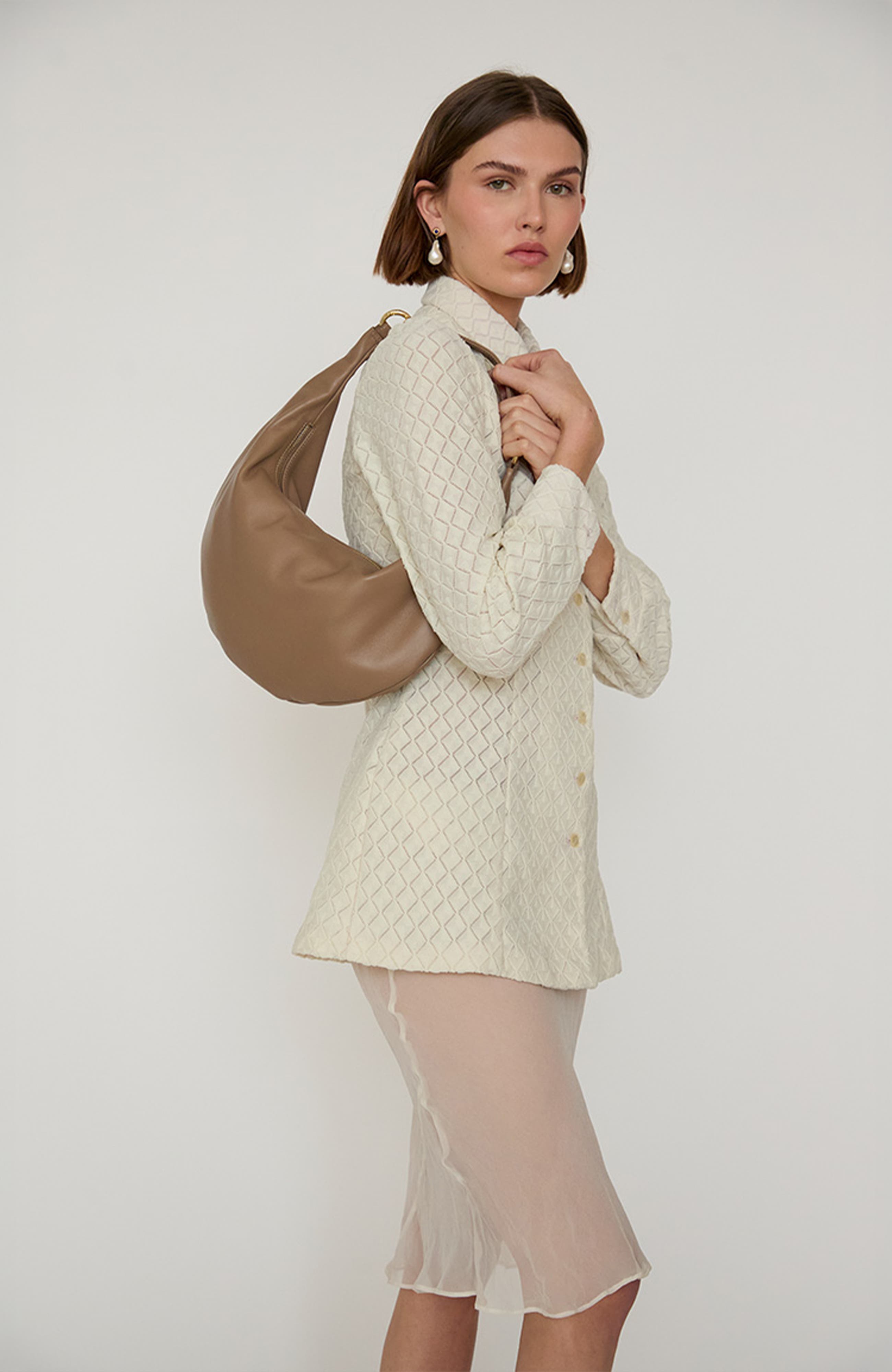Leather Convertible Hobo Crescent Ring Bag, Alternate, color, Taupe