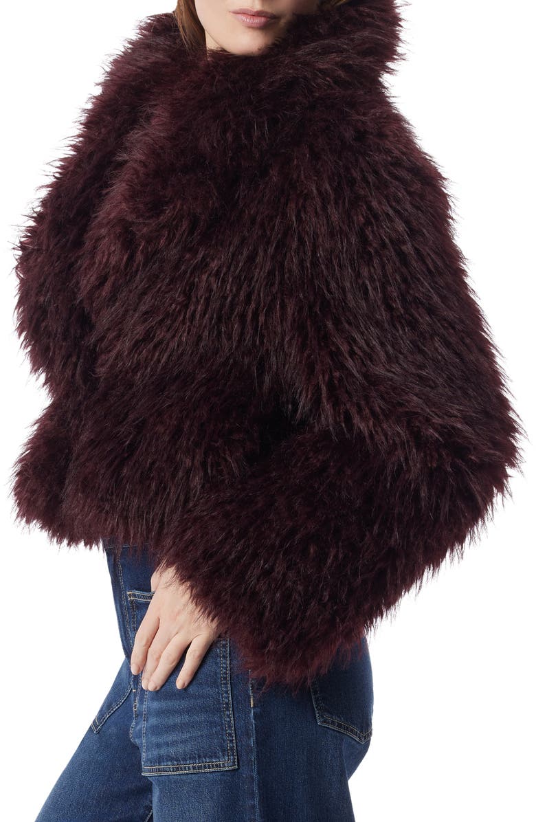 DO by Dee Ocleppo Pilar Open Front Faux Fur Jacket, Alternate, color, Maroon Banner