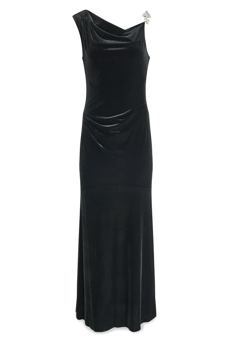 Stretch Velvet Gown, Alternate, color, BLACK