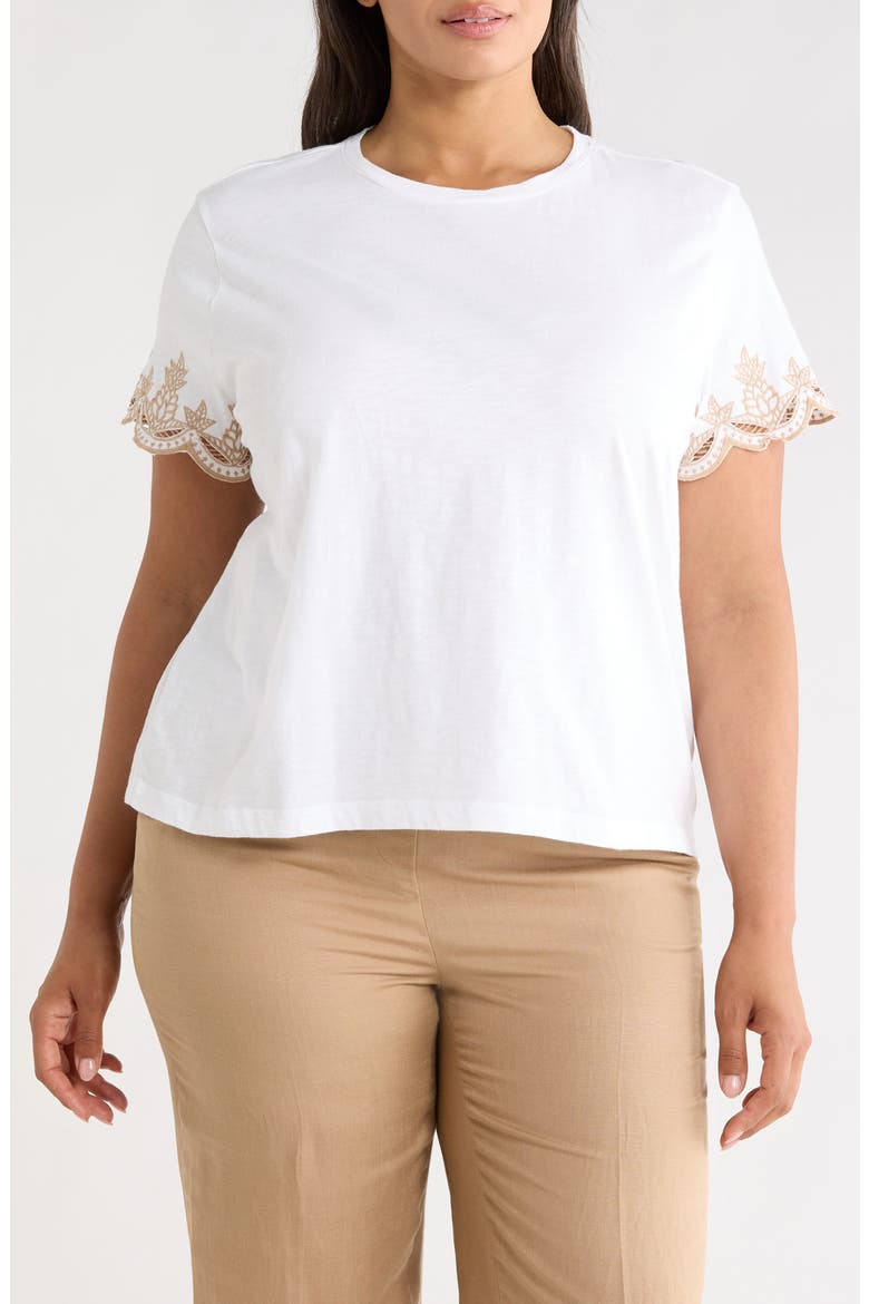 Deco Sleeve Cotton Top, Main, color, PAPER WHITE
