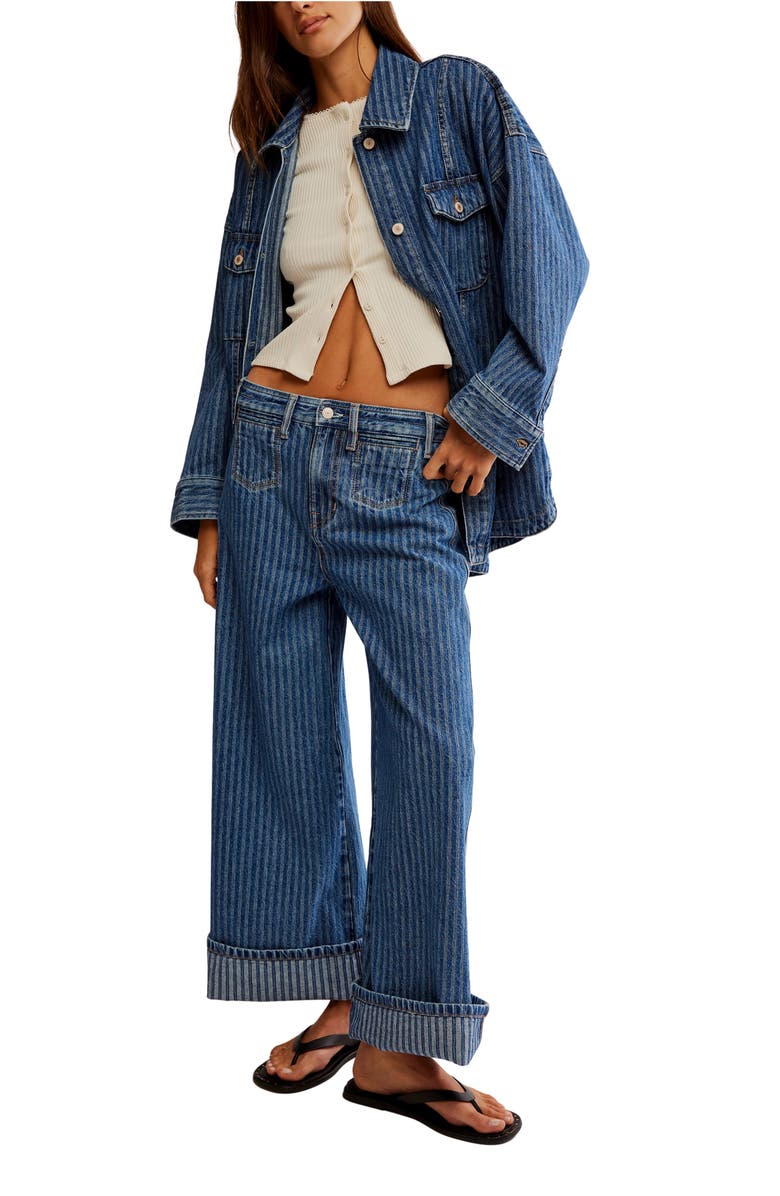 Free People Brette Stripe High Waist Crop Wide Leg Jeans, Alternate, color, 