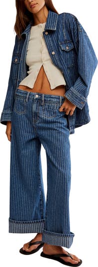 Brette Stripe High Waist Crop Wide Leg Jeans