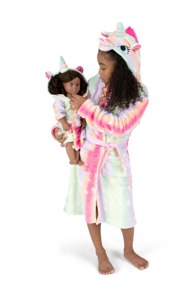 Leveret Girls Fleece Hooded Robe with Matching Doll Robe, Main, color, Stars