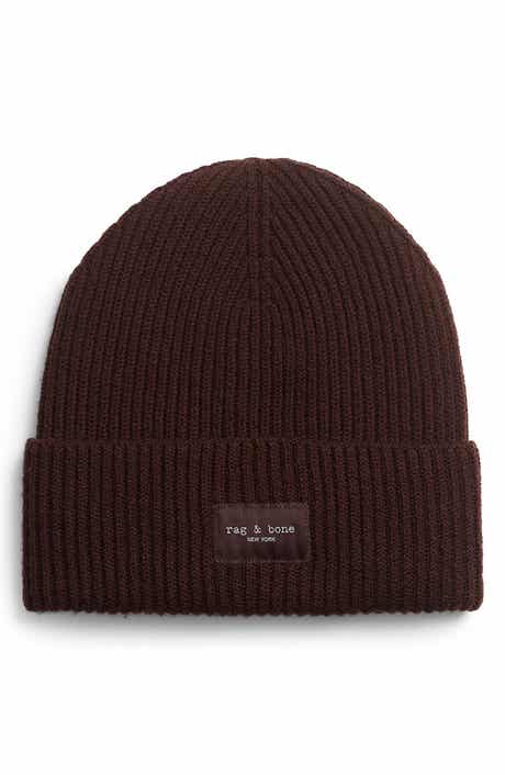 rag & bone Blake Logo Patch Wool Blend Rib Beanie