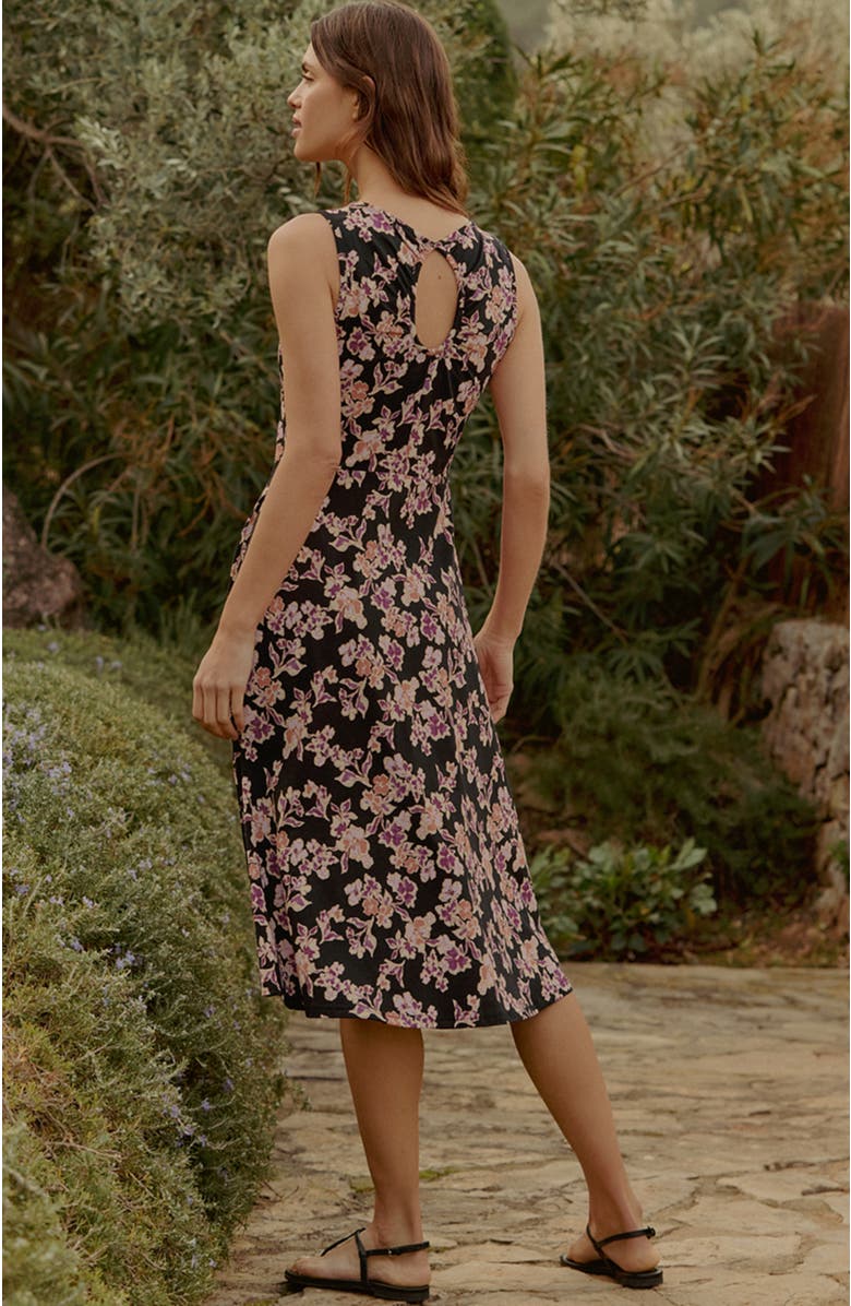 Pact Organic Cotton Fit & Flare Keyhole Back Dress, Alternate, color, Scattered Posies Black