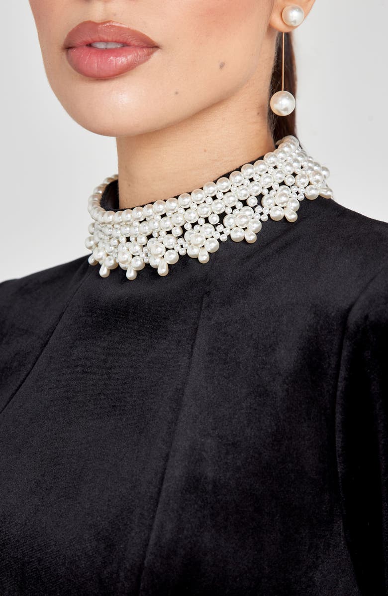 NADINE MERABI Audrina Long Sleeve Velvet Minidress, Alternate, color, Black