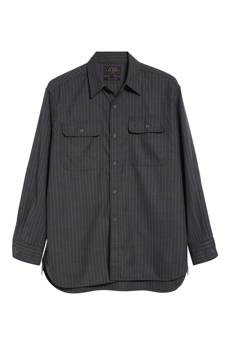 Work Uniform Pinstripe Serge Button-Up Shirt, Alternate, color, GREY