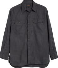 BEAMS Work Uniform Pinstripe Serge Button-Up Shirt