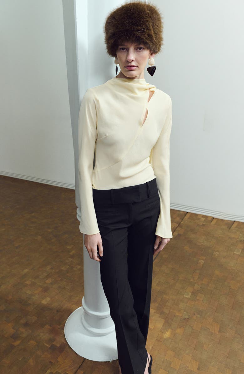 MANGO Cutout Seams Scarf Neck Top, Alternate, color, Ecru