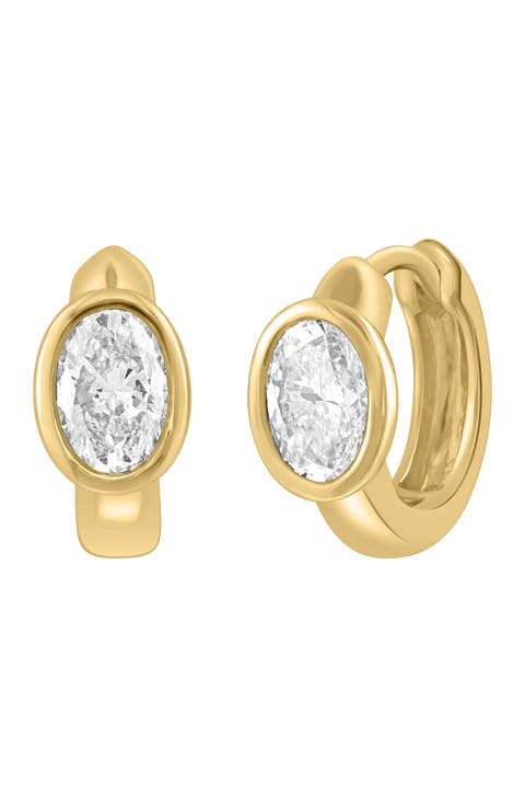 Oval Lab Grown Diamond Huggie Hoop Earrings