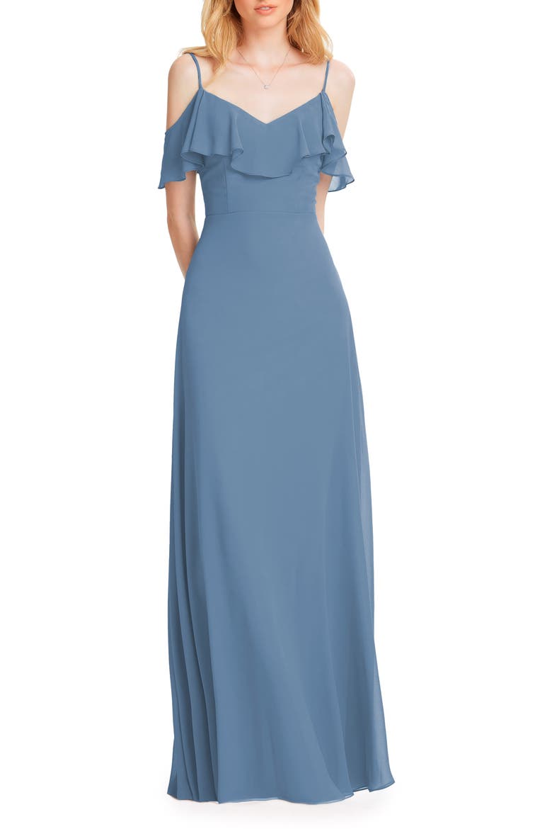 Ruffle Shoulder Chiffon Gown, Main, color, SLATE