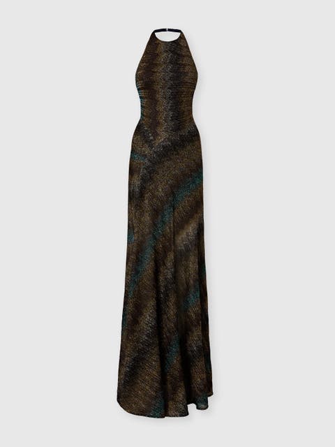 Snake-pattern Viscose Lamé Gown With Halter Neck