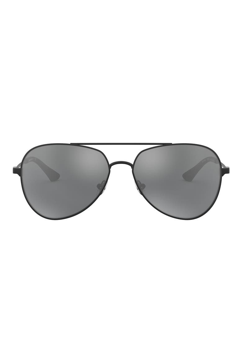 58mm Mirrored Pilot Sunglasses, Main, color, MATTE BLACK/ GREY MIRRORED