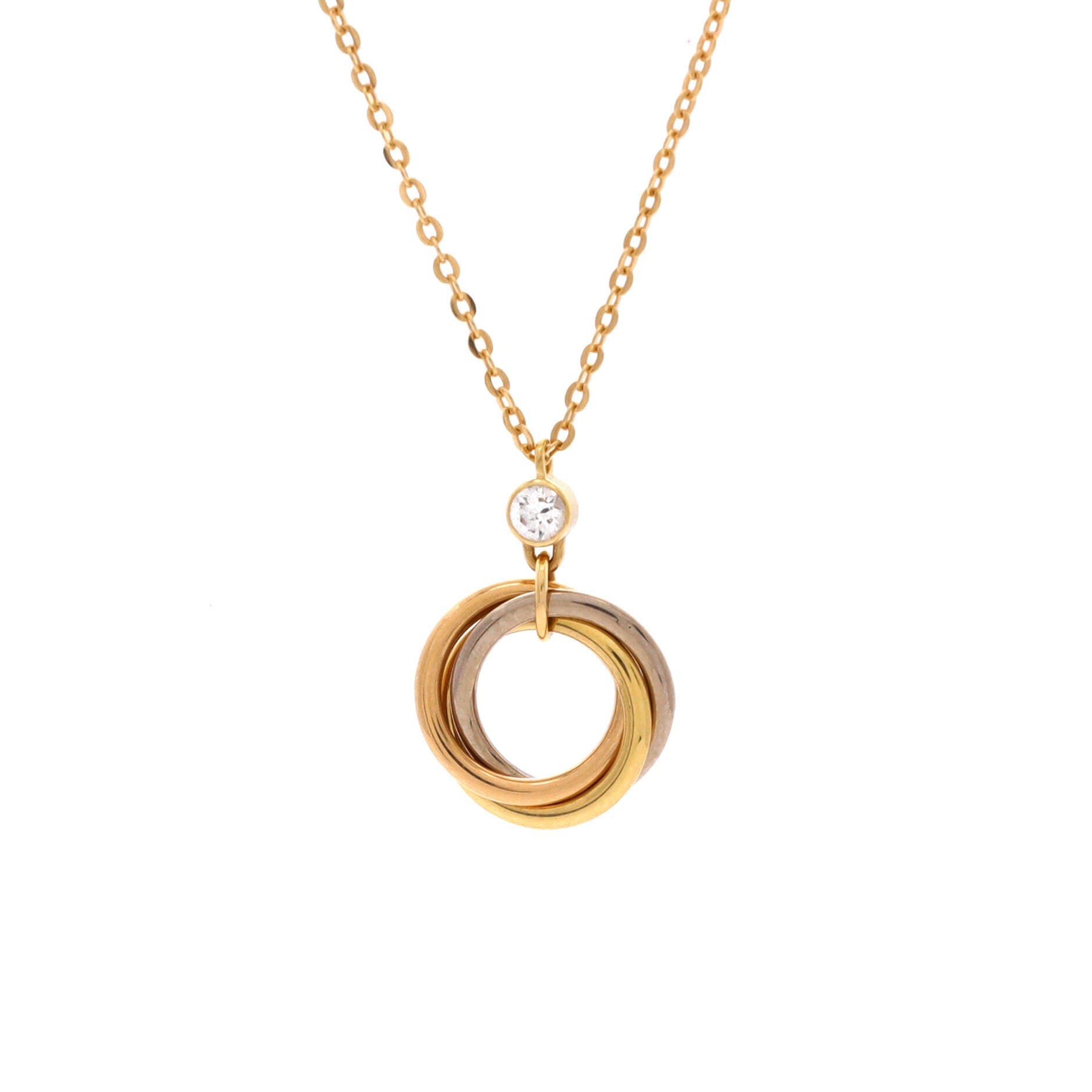 Trinity Pendant Necklace 18K Tricolor Gold with Diamond, Main, color, Metallic Gold